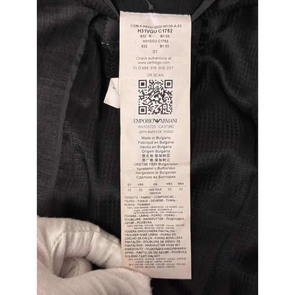 Emporio Armani G Line Suit 42 R Mens Gray Plaid Super 130s Wool 2 Piece